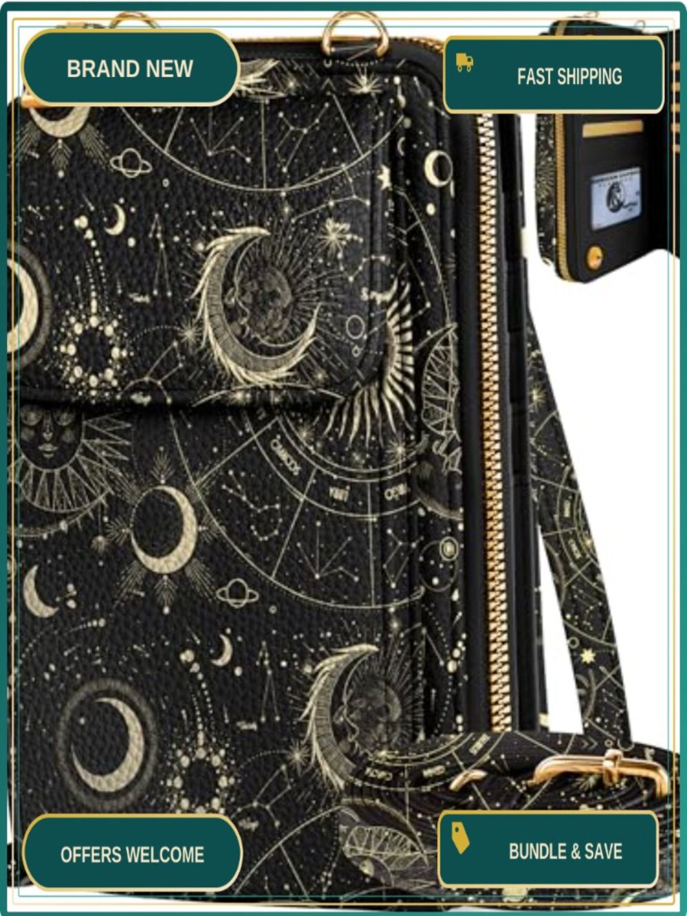 Leather Crossbody Phone Purse 10 Card Slots Adjustable Strap Bag